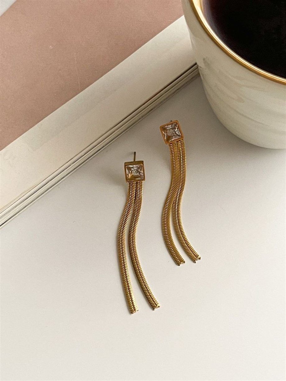 Çelik Beyaz Baget Taşlı Küpe (5 Cm)
