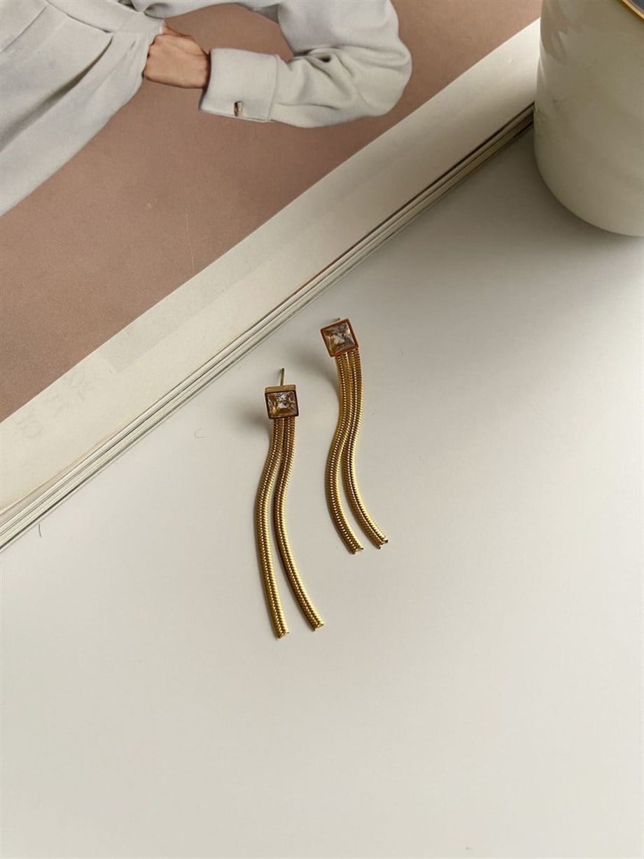 Çelik Beyaz Baget Taşlı Küpe (5 Cm)