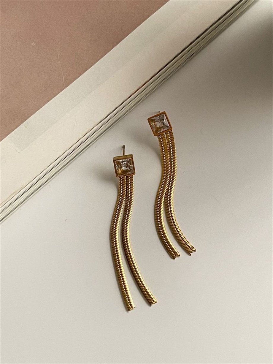 Çelik Beyaz Baget Taşlı Küpe (5 Cm)