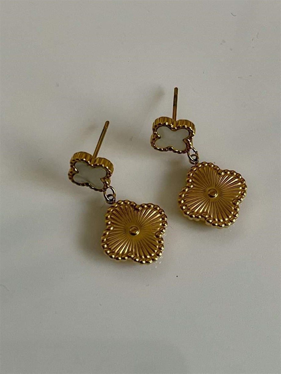 Çelik Beyaz Detaylı Van Cleef Küpe (2 Cm)