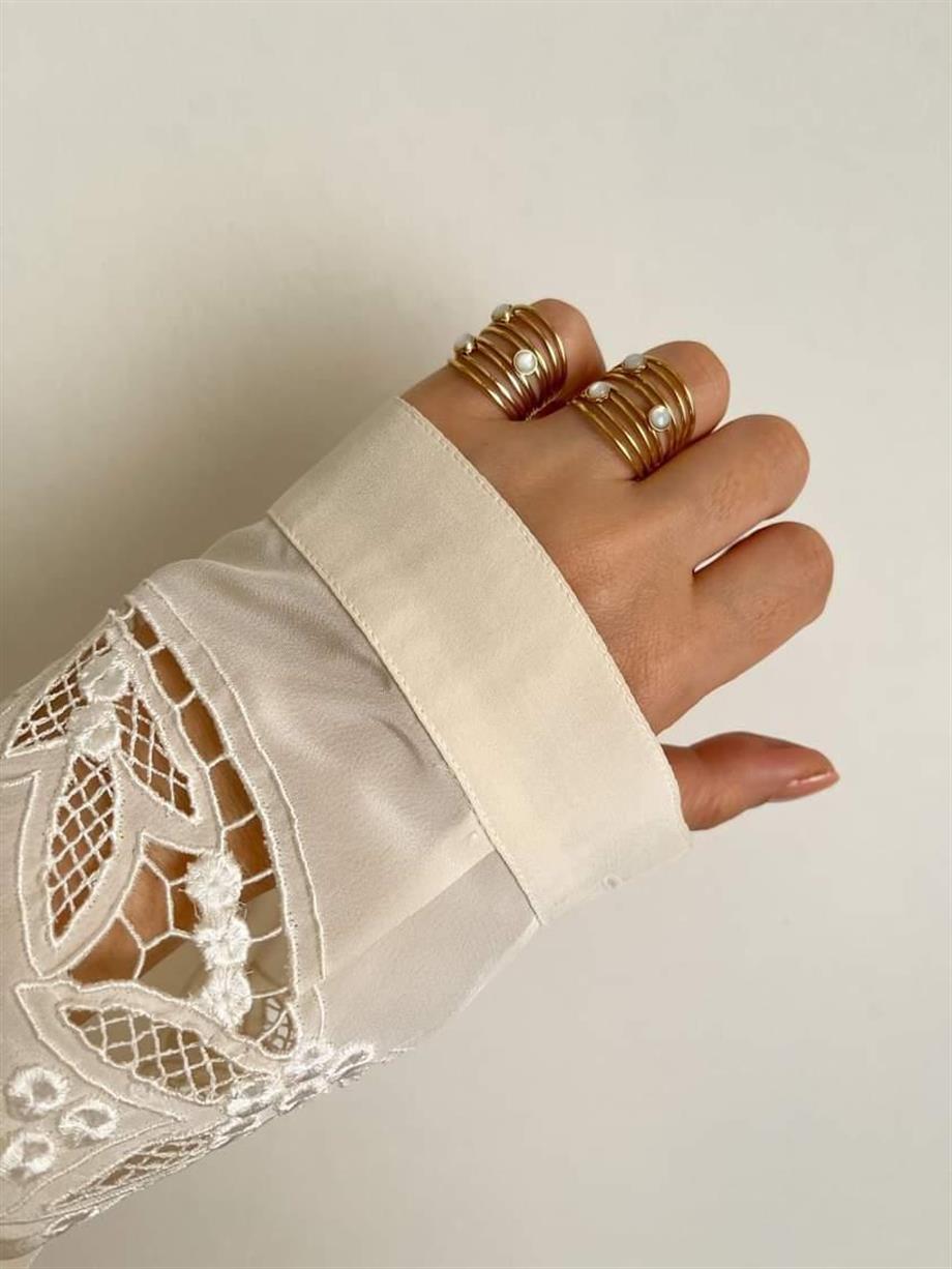 Çelik Beyaz Sedefli Alttan Ayarlanabilir Yüzük 