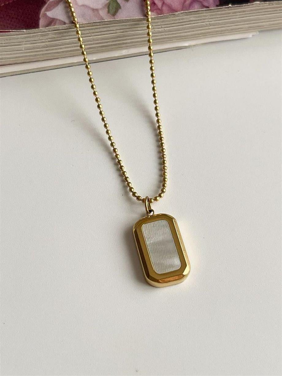 Çelik Beyaz Sedefli Çift Yönlü Minimal Kolye (47 Cm)