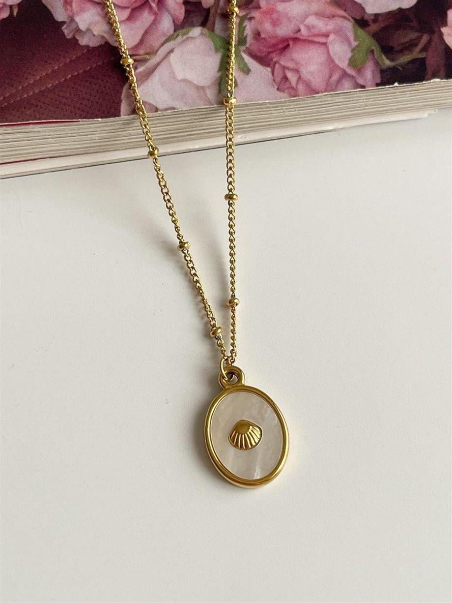 Çelik Beyaz Sedefli İstiridyeli Minimal Kolye (45 Cm)