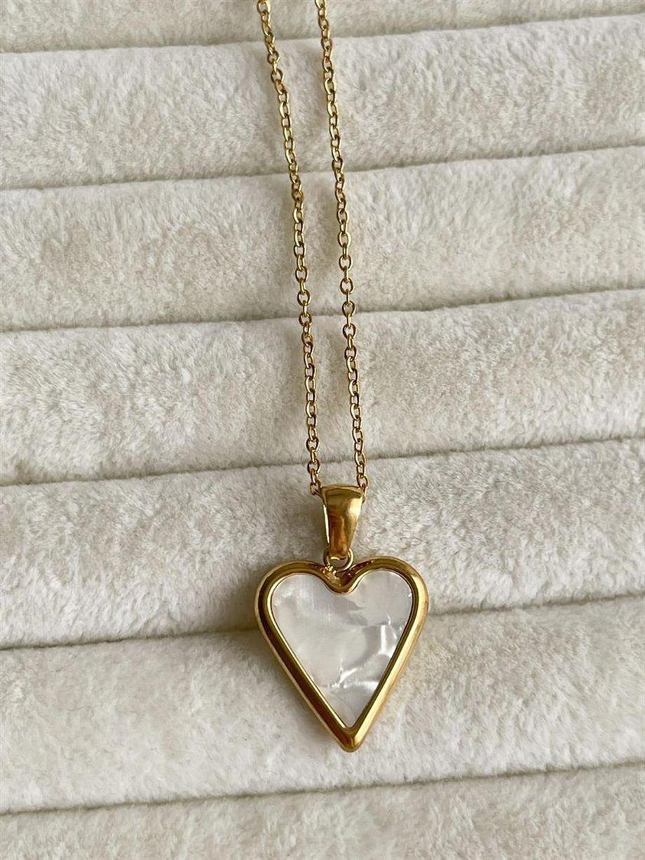 Çelik Beyaz Sedefli Kalp Minimal Kolye (48 Cm)