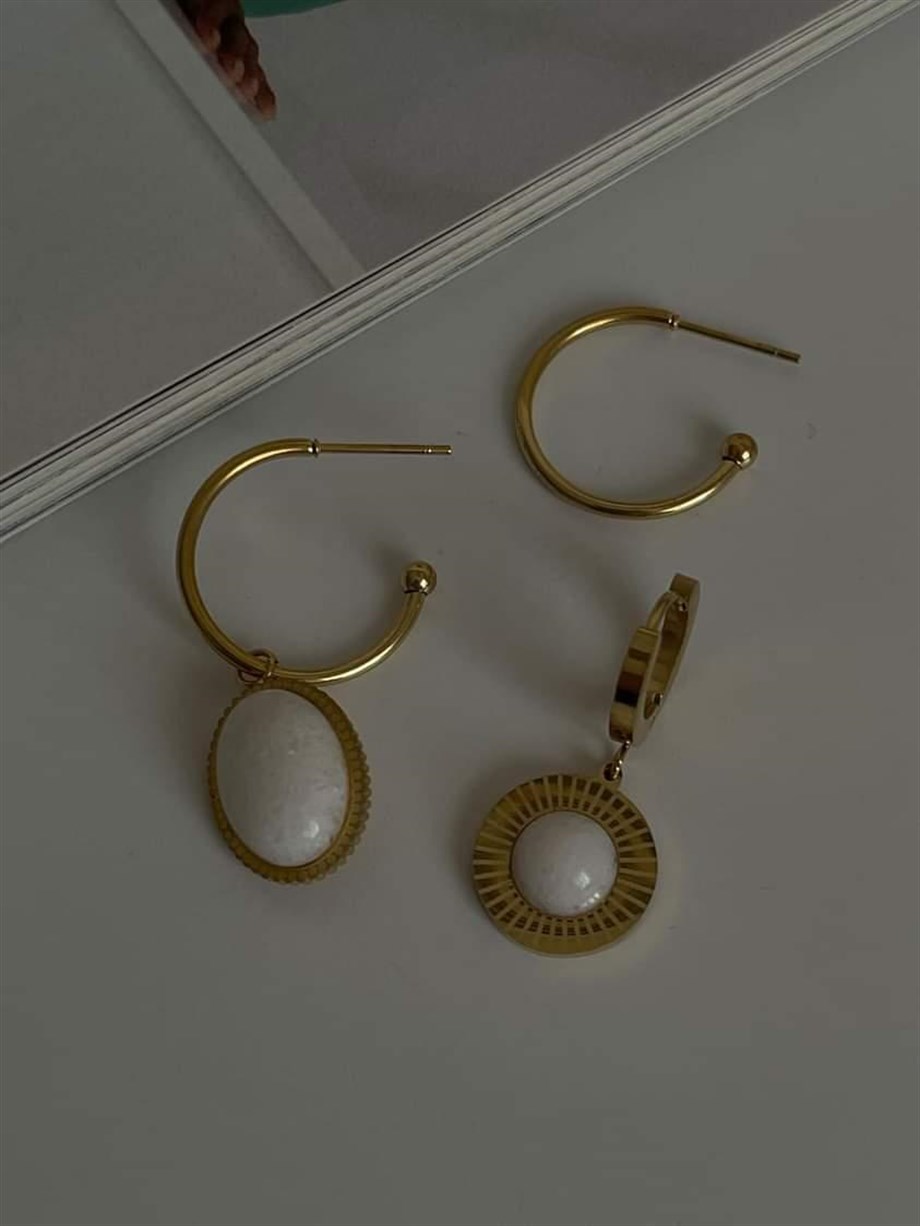 Çelik Beyaz Taşlı Üçlü Küpe Seti (3 Cm)