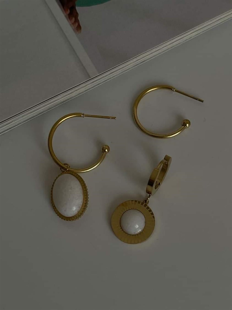 Çelik Beyaz Taşlı Üçlü Küpe Seti (3 Cm)