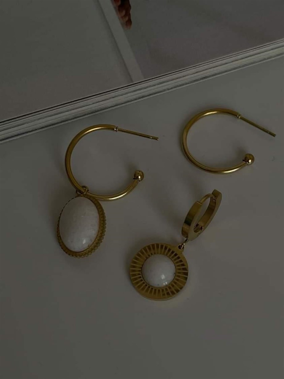 Çelik Beyaz Taşlı Üçlü Küpe Seti (3 Cm)
