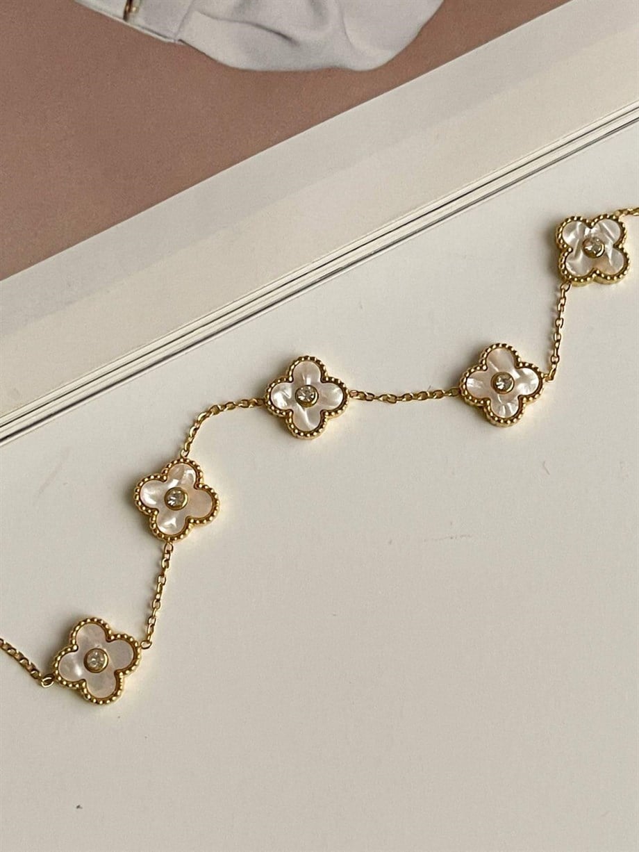 Çelik Beyaz Taşlı Van Cleef Bileklik (23 Cm)