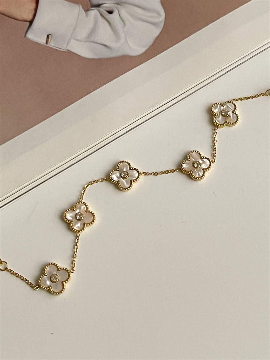 Çelik Beyaz Taşlı Van Cleef Bileklik (23 Cm)