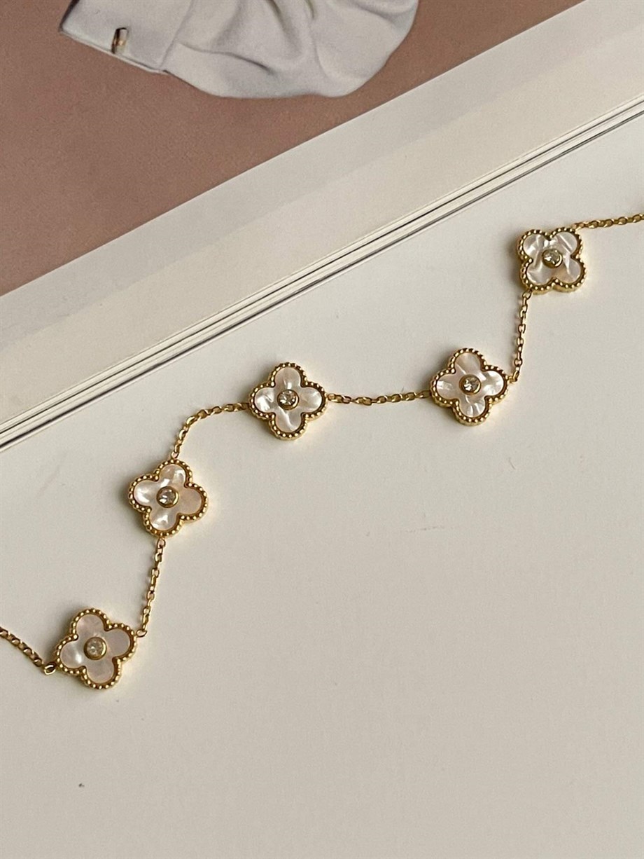 Çelik Beyaz Taşlı Van Cleef Bileklik (23 Cm)