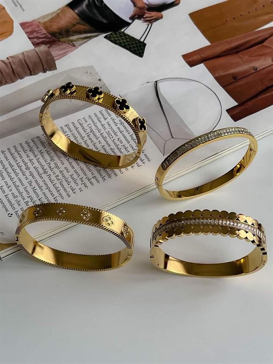 Çelik Beyaz Taşlı Van Cleef Kelepçe Bileklik