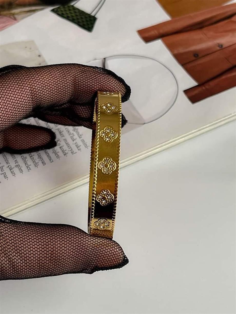 Çelik Beyaz Taşlı Van Cleef Kelepçe Bileklik