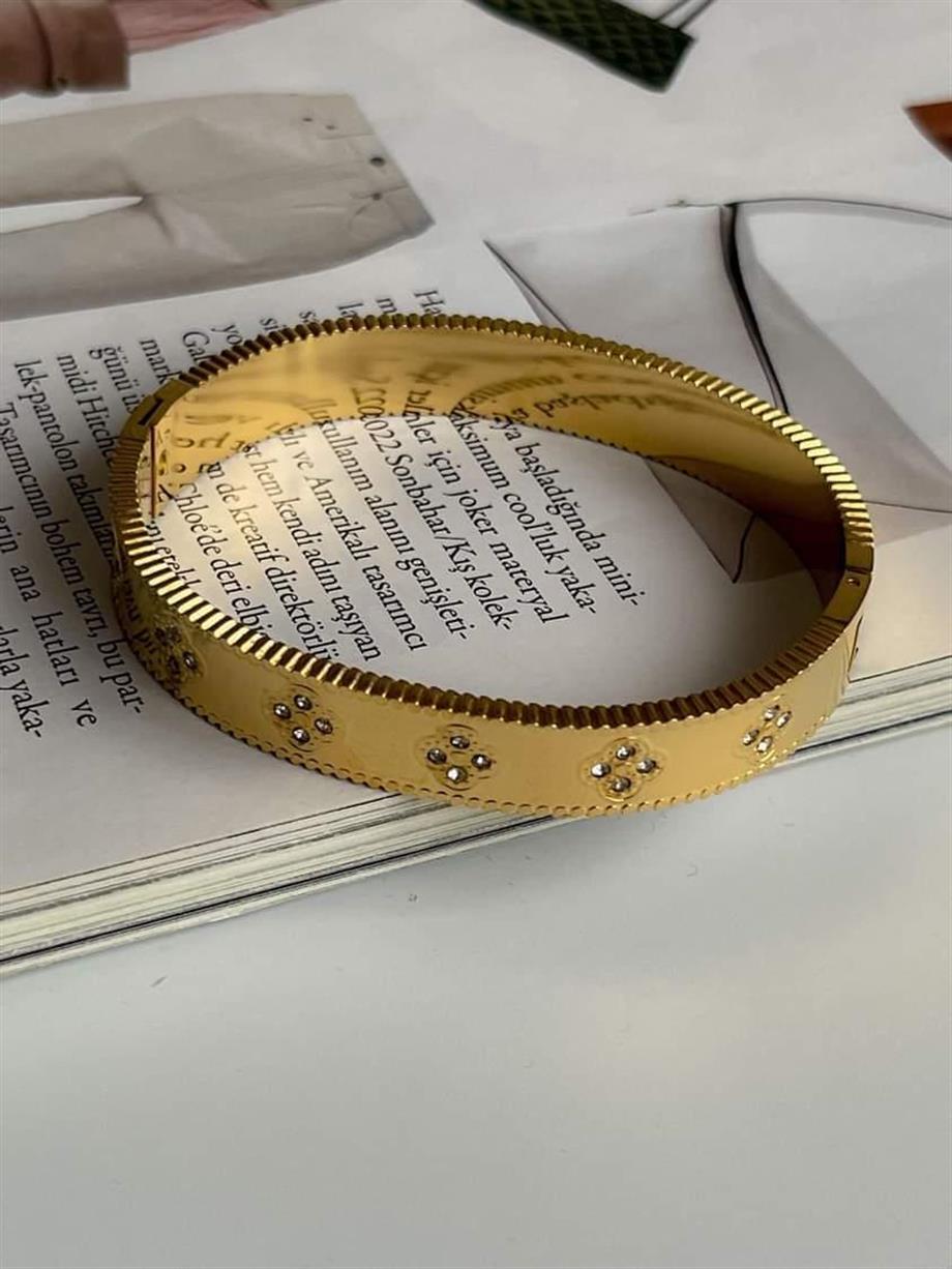 Çelik Beyaz Taşlı Van Cleef Kelepçe Bileklik