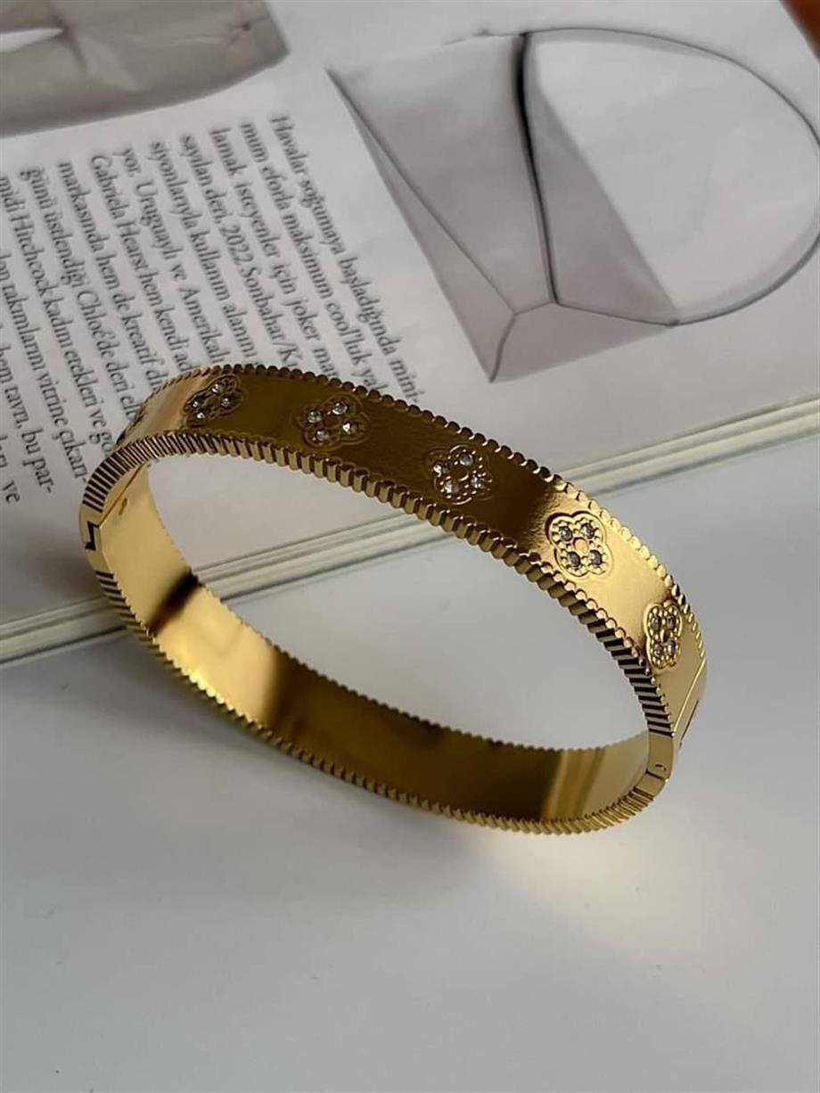 Çelik Beyaz Taşlı Van Cleef Kelepçe Bileklik