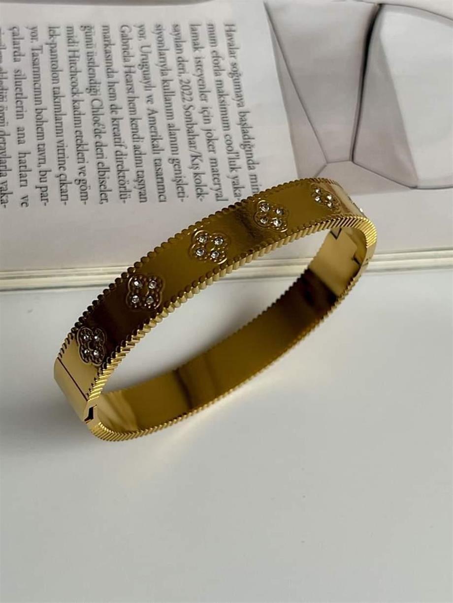 Çelik Beyaz Taşlı Van Cleef Kelepçe Bileklik