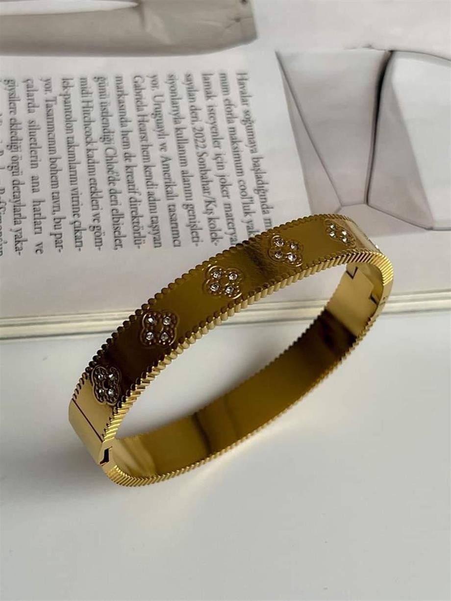 Çelik Beyaz Taşlı Van Cleef Kelepçe Bileklik