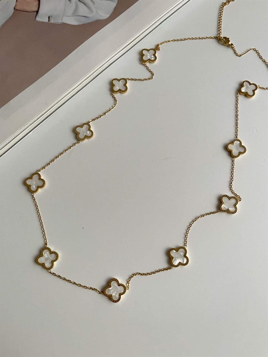Çelik Beyaz Van Cleef Kolye (67 Cm)