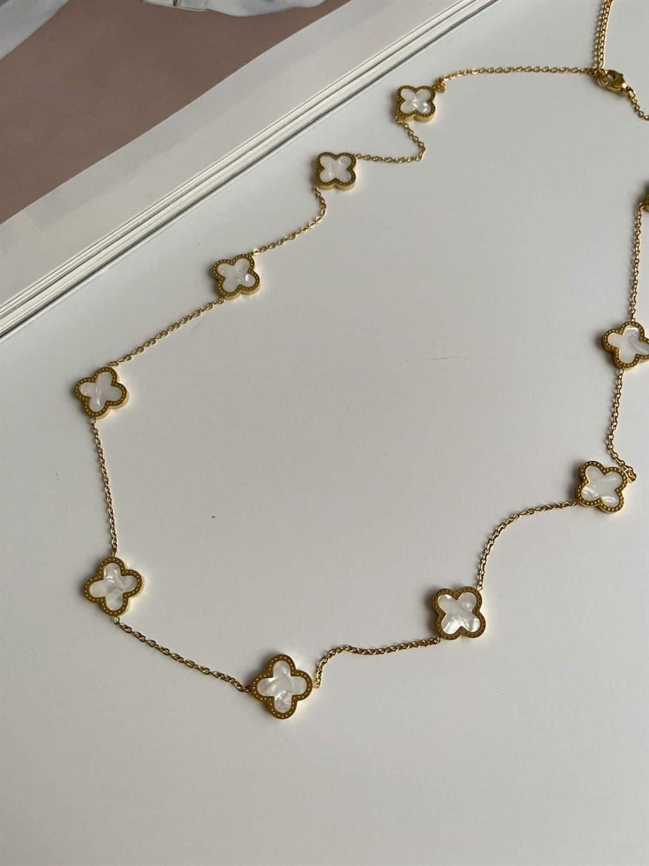 Çelik Beyaz Van Cleef Kolye (67 Cm)