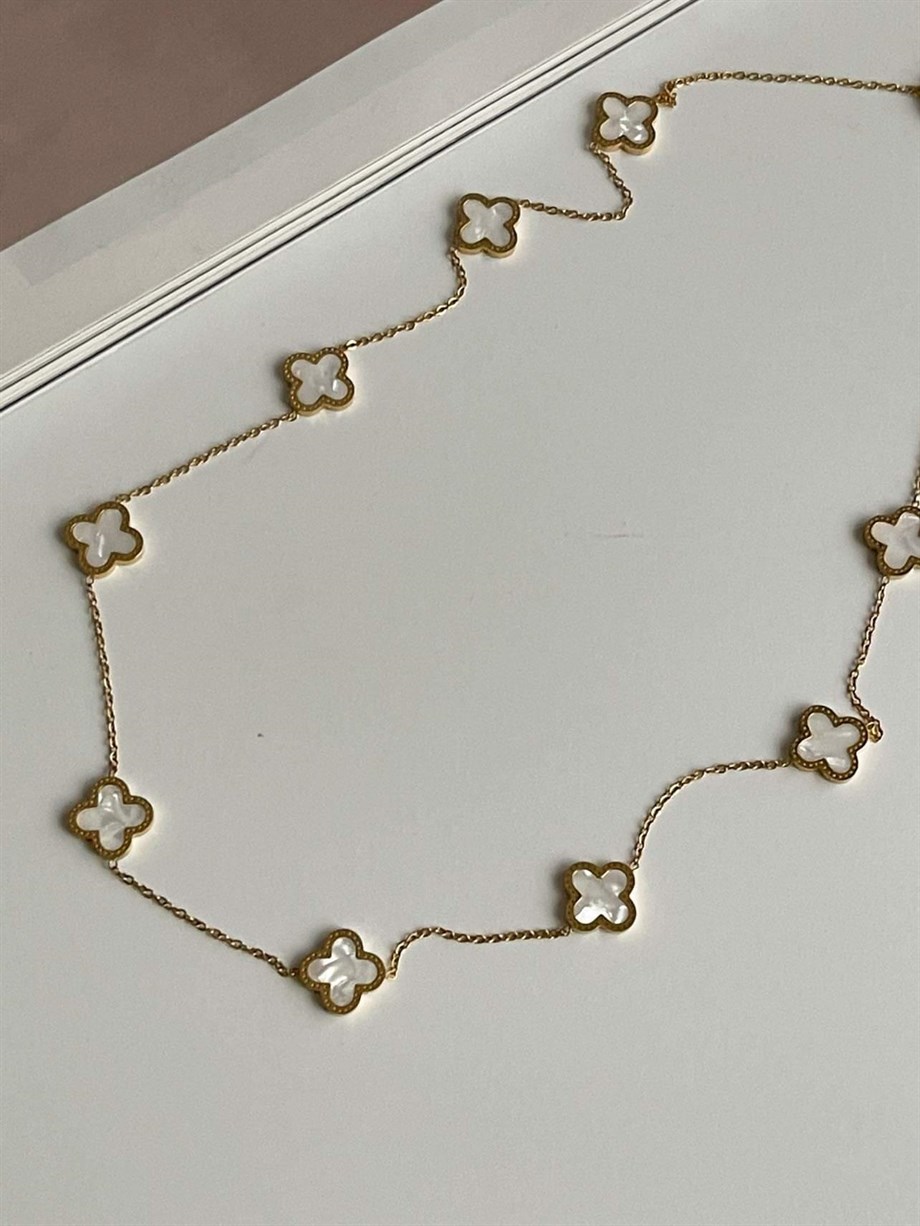 Çelik Beyaz Van Cleef Kolye (67 Cm)