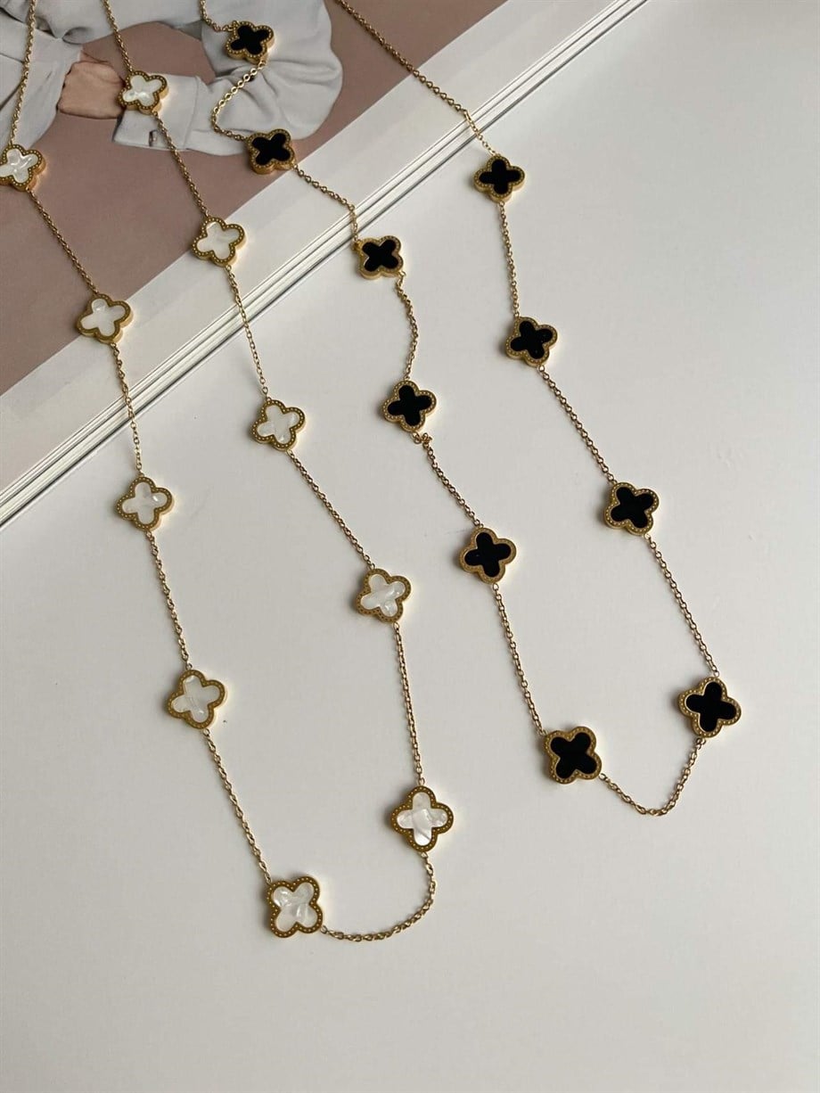 Çelik Beyaz Van Cleef Kolye (67 Cm)