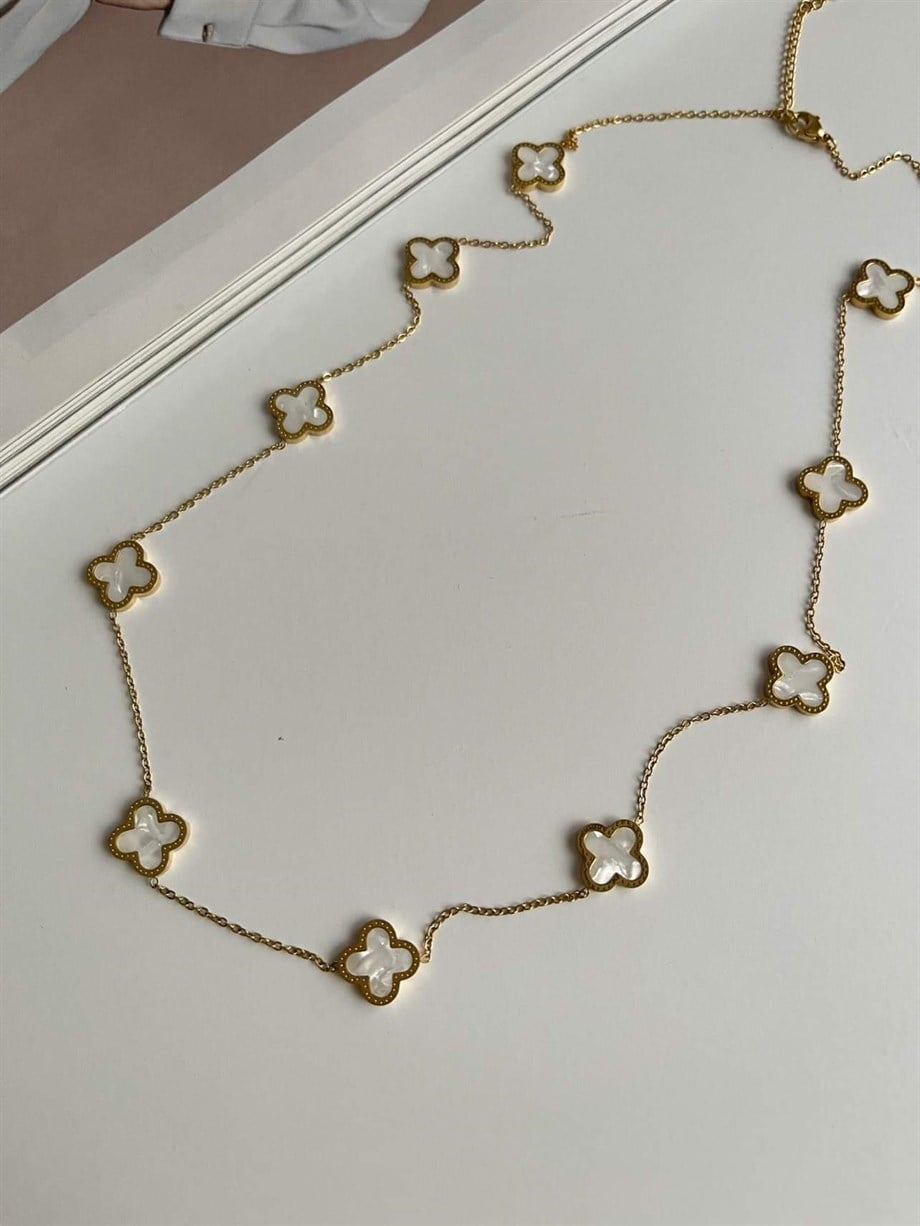 Çelik Beyaz Van Cleef Kolye (67 Cm)