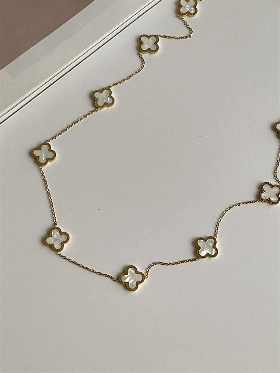 Çelik Beyaz Van Cleef Kolye (67 Cm)