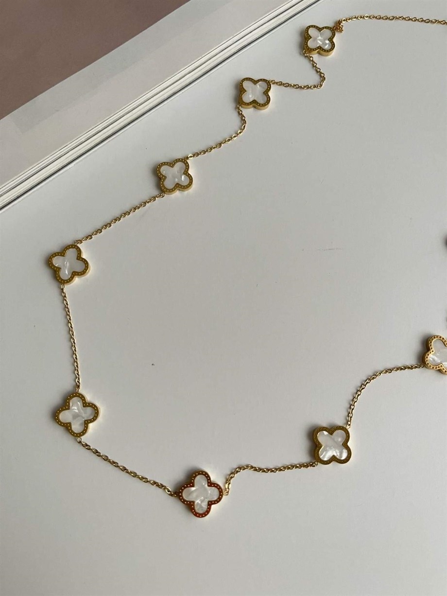 Çelik Beyaz Van Cleef Kolye (67 Cm)