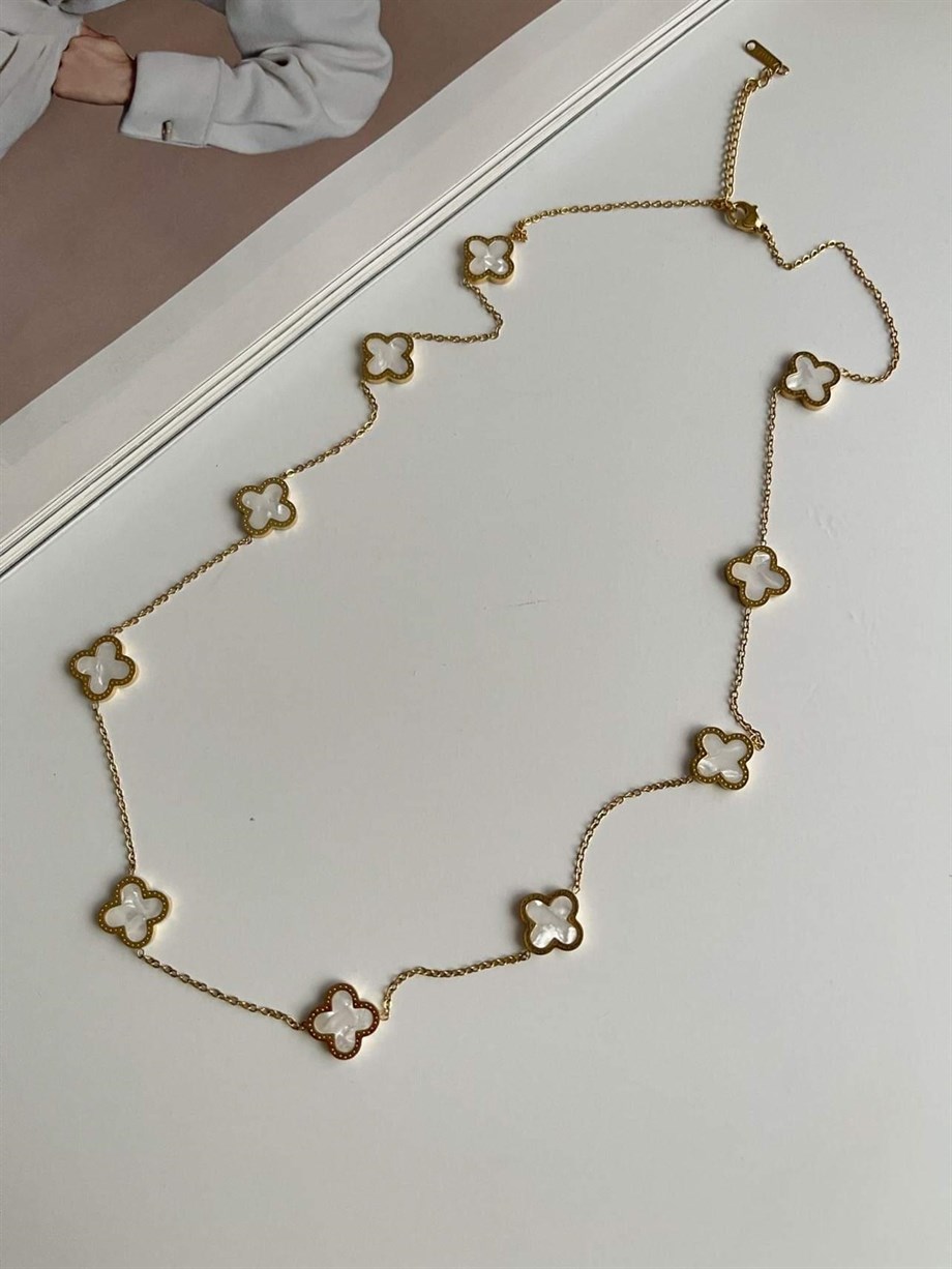 Çelik Beyaz Van Cleef Kolye (67 Cm)