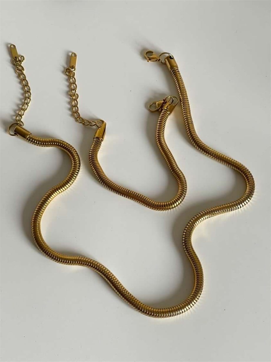 Çelik Boru Snake Orta Kalın Kolye (23 Cm)