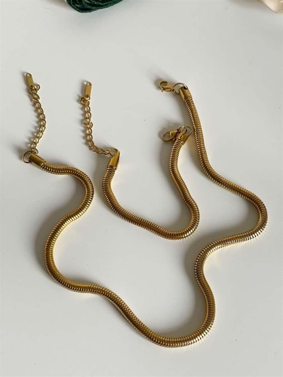 Çelik Boru Snake Orta Kalın Kolye (23 Cm)