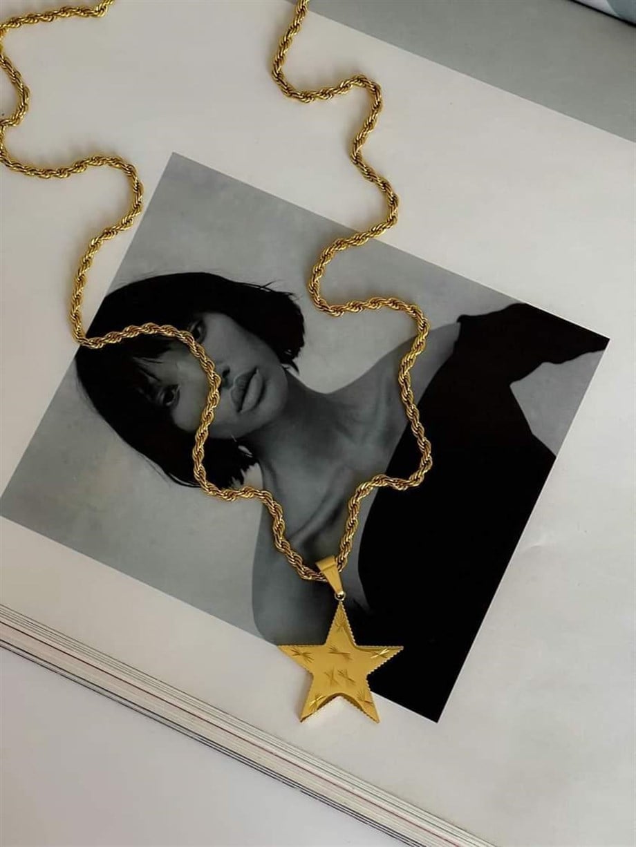 Çelik Burgu Halat Yıldız Uçlu Uzun Kolye (47 Cm)
