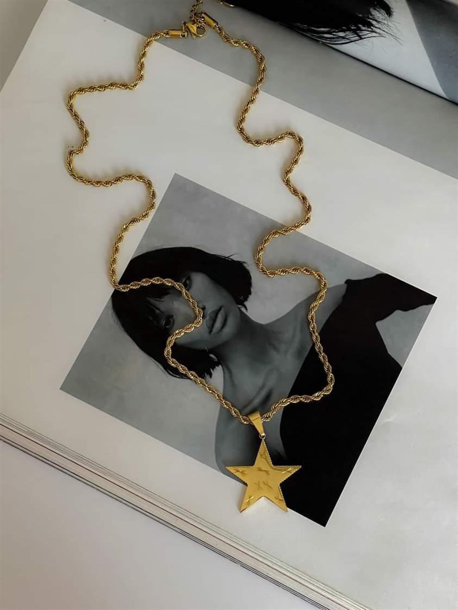 Çelik Burgu Halat Yıldız Uçlu Uzun Kolye (47 Cm)