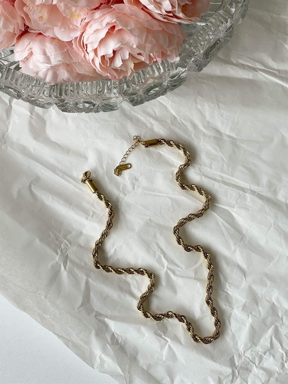 Çelik Burgu Halat Zincir Kolye (45 Cm)