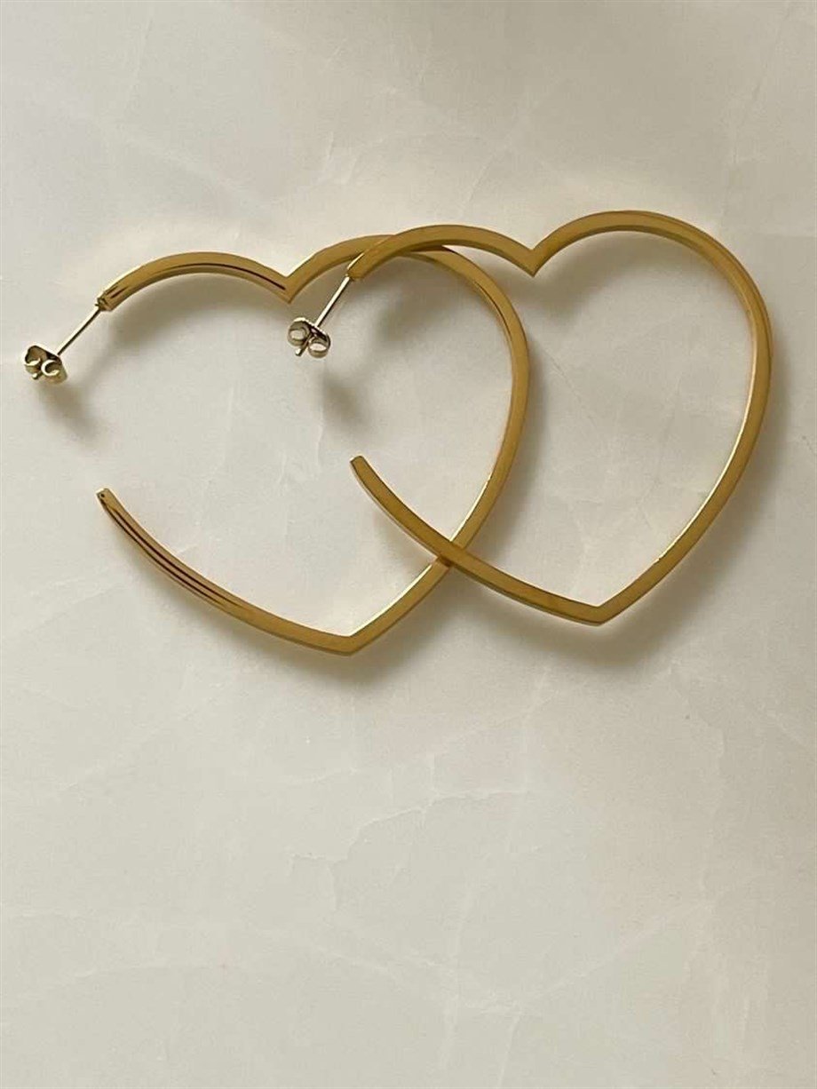 Çelik Büyük Kalp Küpe (5 Cm)
