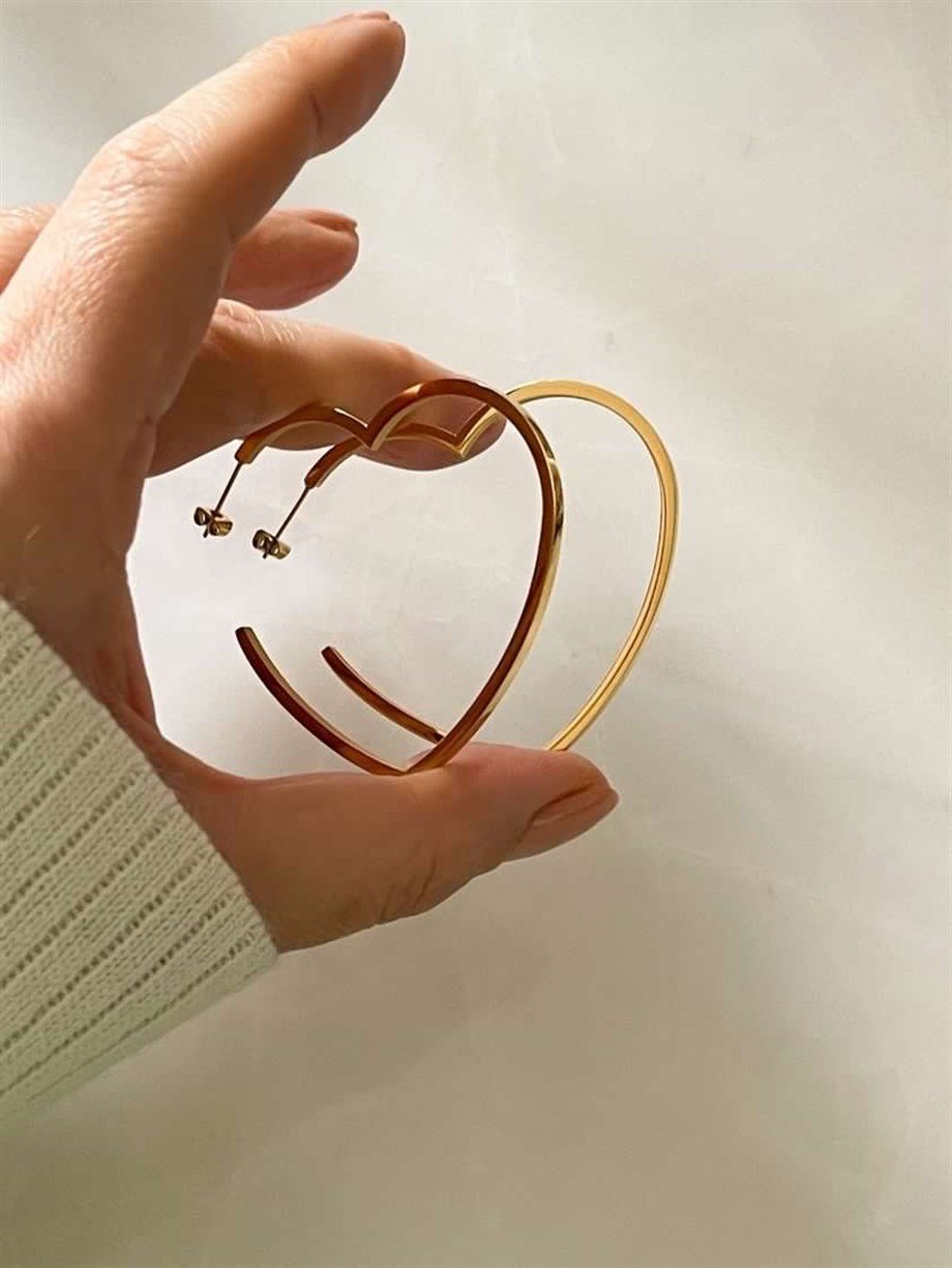 Çelik Büyük Kalp Küpe (5 Cm)