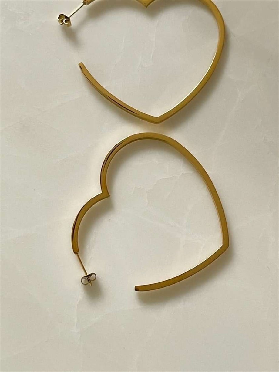 Çelik Büyük Kalp Küpe (5 Cm)