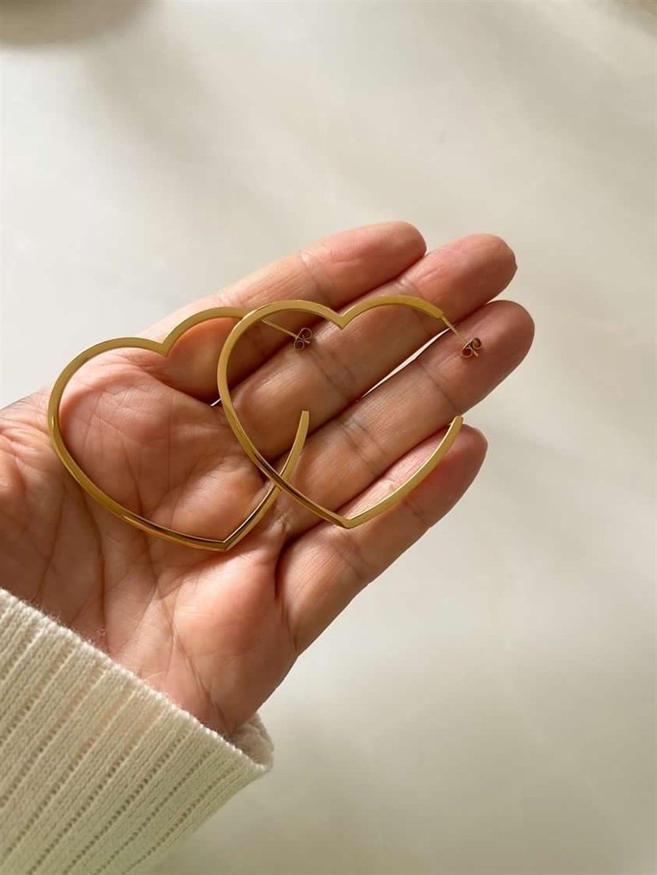 Çelik Büyük Kalp Küpe (5 Cm)