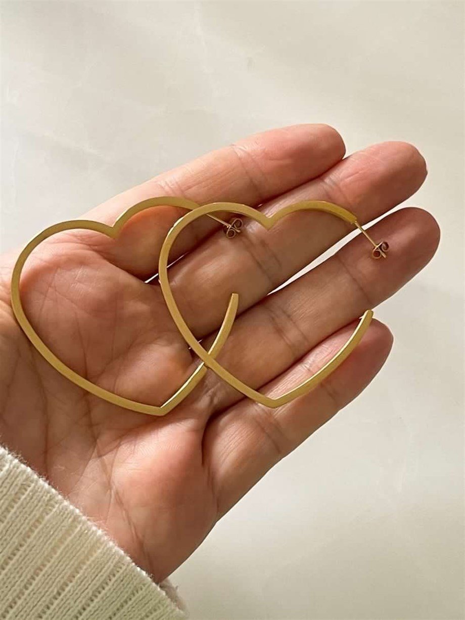 Çelik Büyük Kalp Küpe (5 Cm)