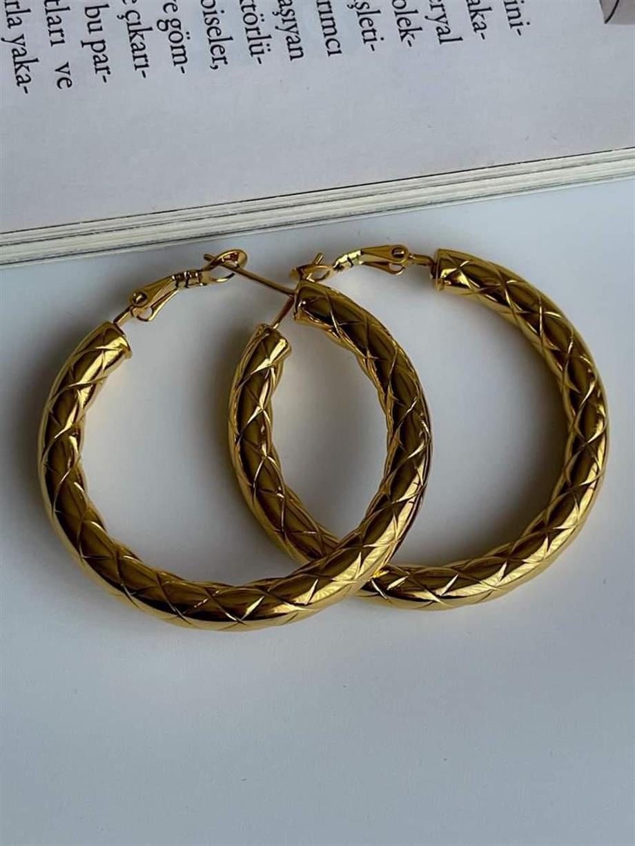 Çelik Desenli Halka Küpe (4 Cm)