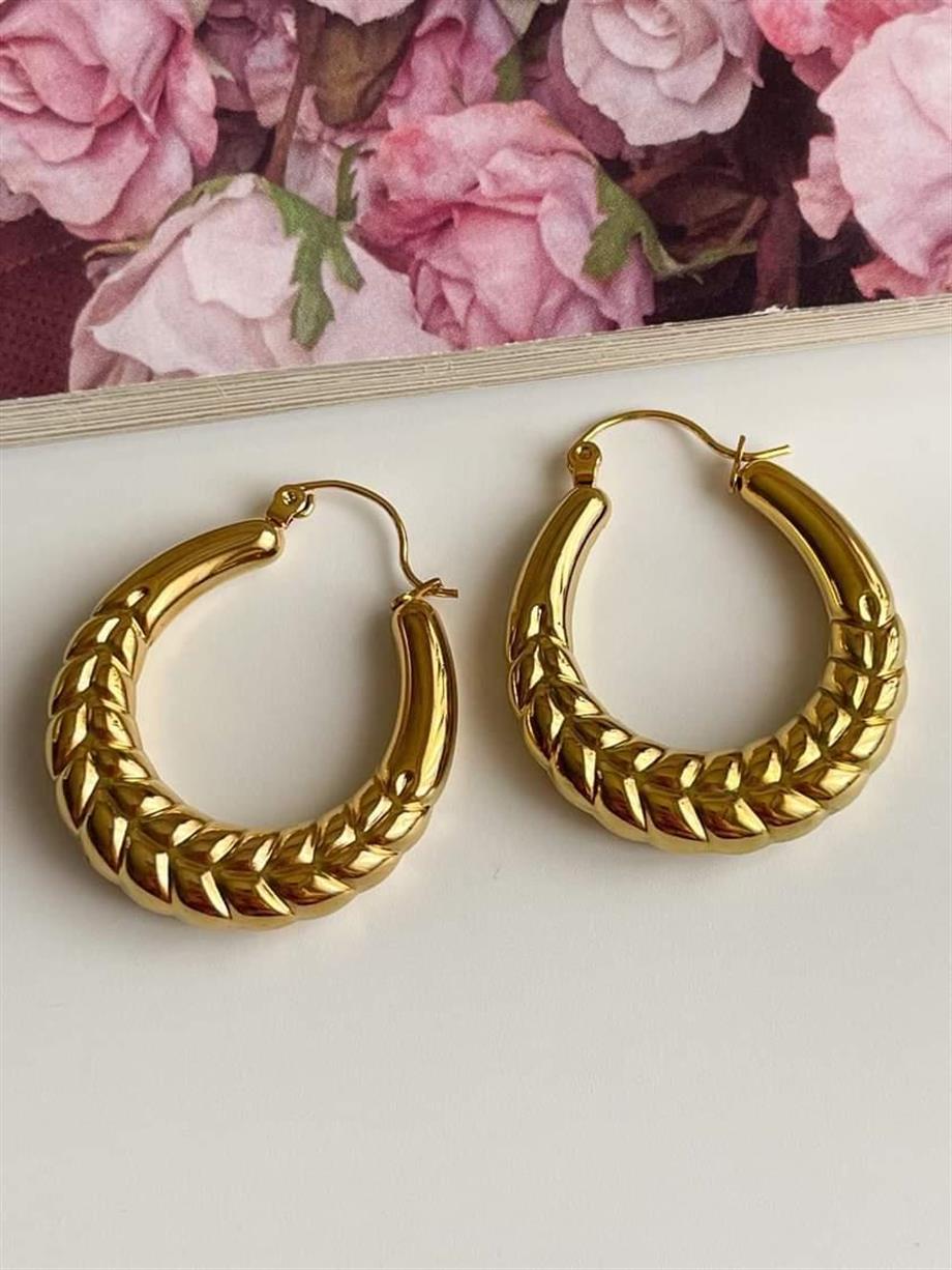 Çelik Desenli Midye Halka Küpe (3.40 Cm)