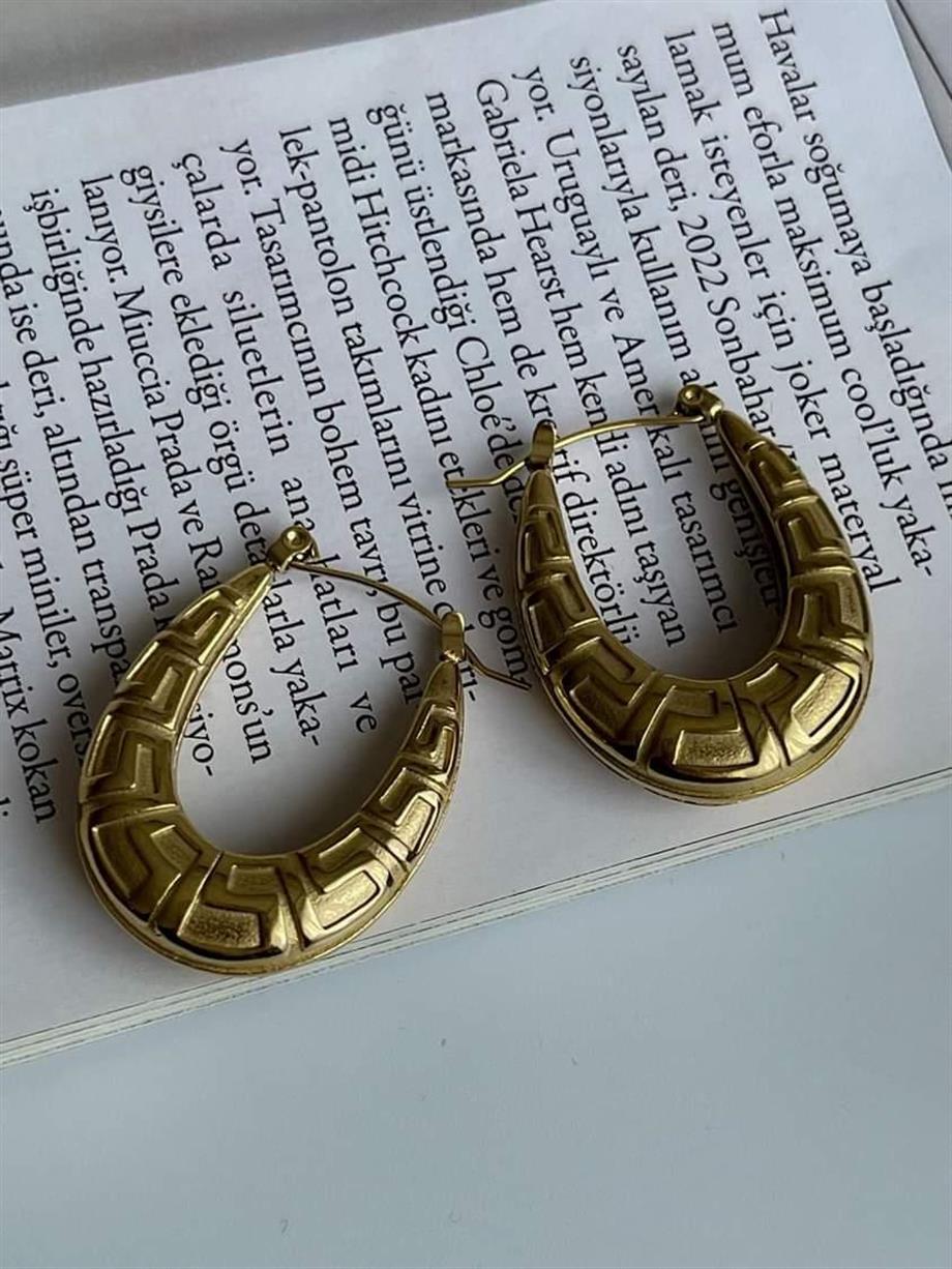 Çelik Desenli Steel Halka Küpe (3 Cm)