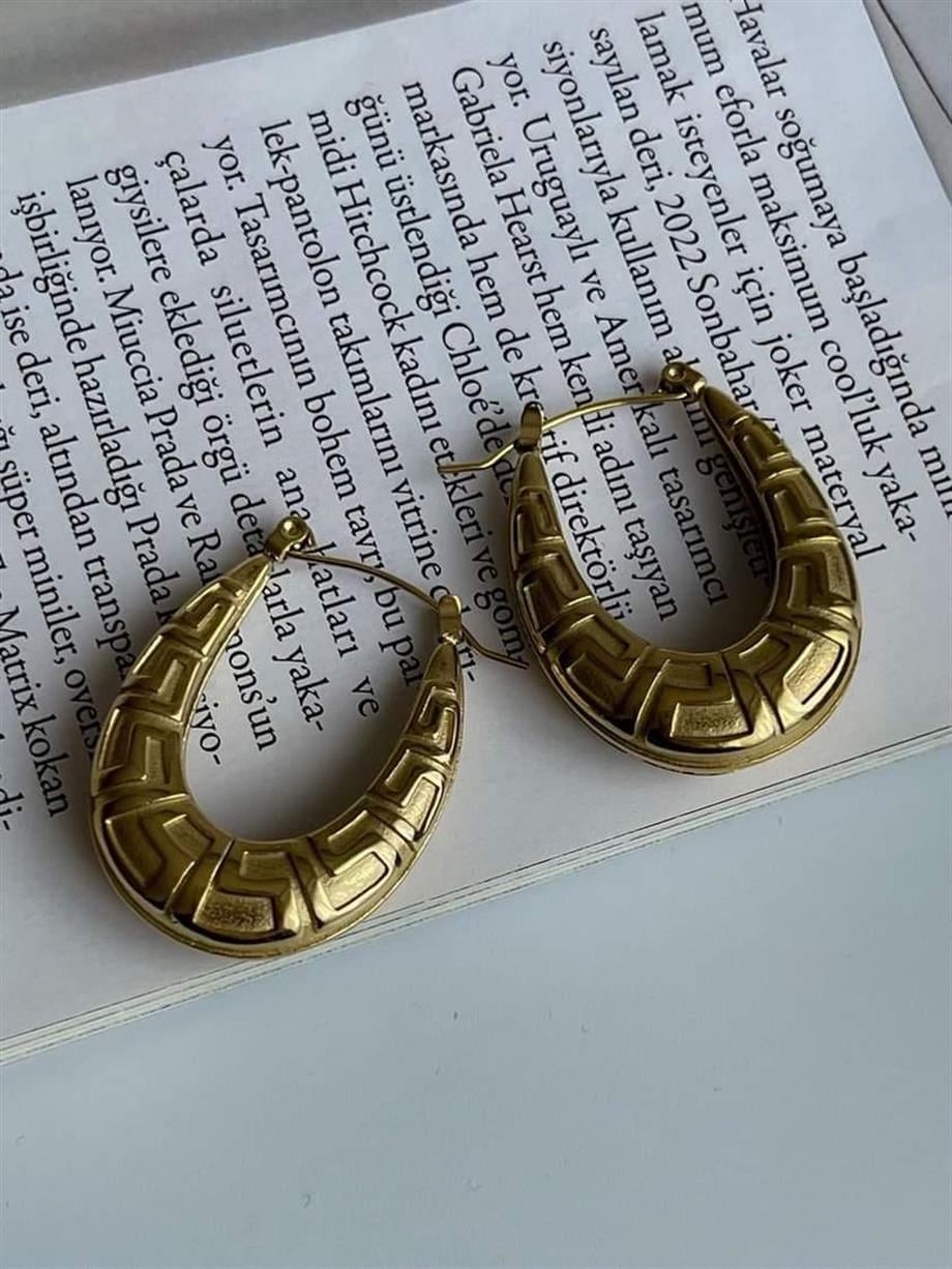 Çelik Desenli Steel Halka Küpe (3 Cm)