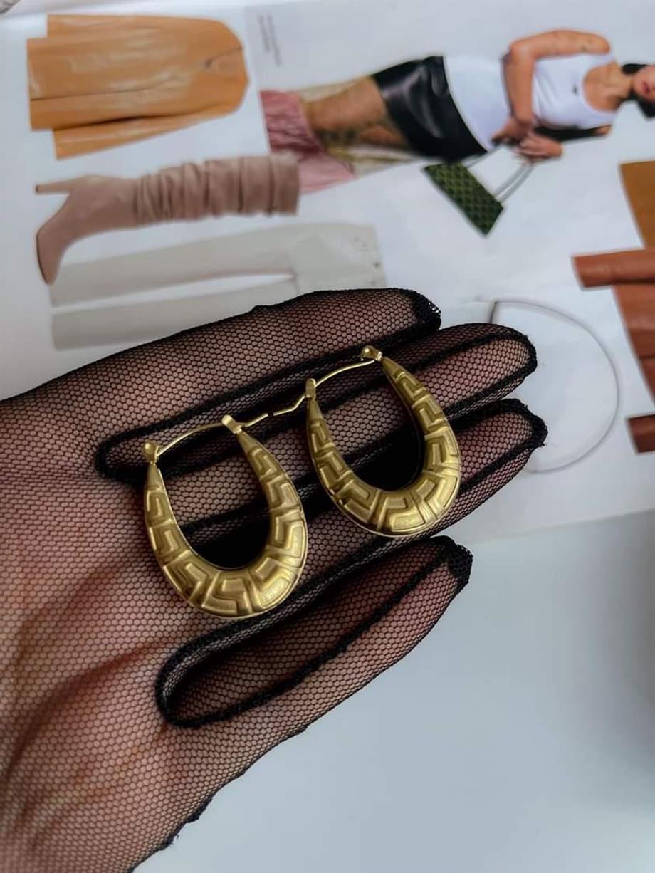 Çelik Desenli Steel Halka Küpe (3 Cm)