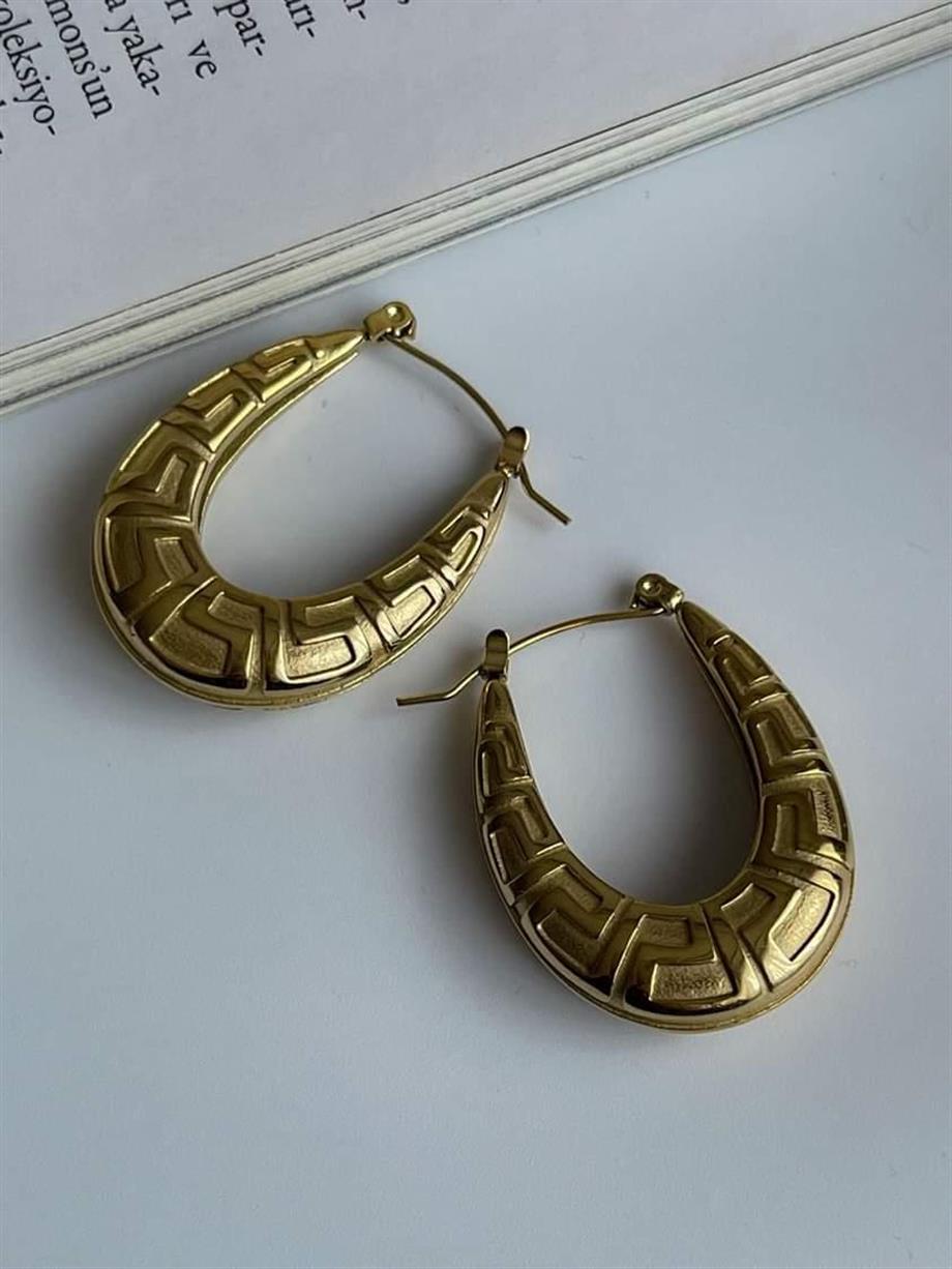 Çelik Desenli Steel Halka Küpe (3 Cm)