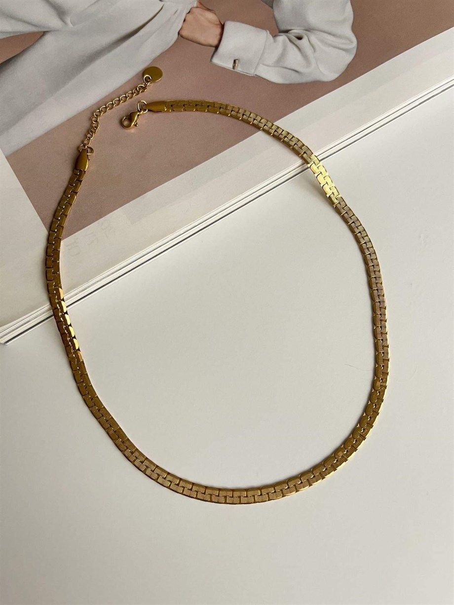 Çelik Desenli Zincir Kolye (44 Cm)