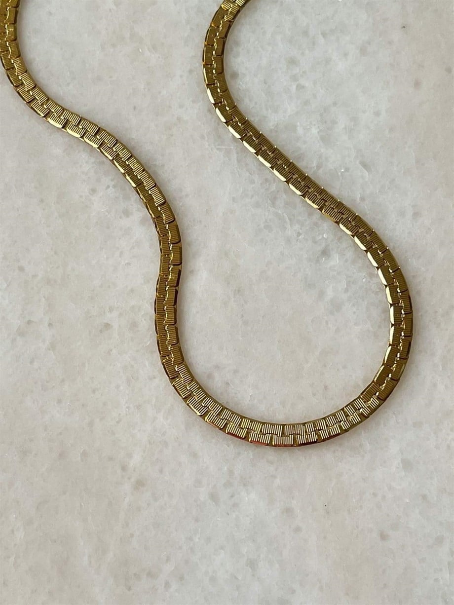 Çelik Desenli Zincir Kolye (45 Cm)