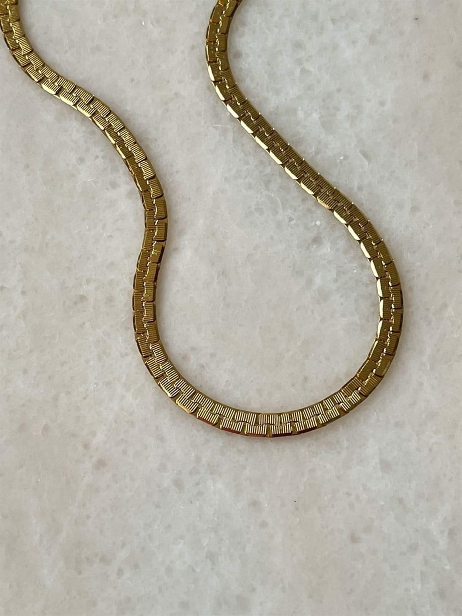 Çelik Desenli Zincir Kolye (45 Cm)