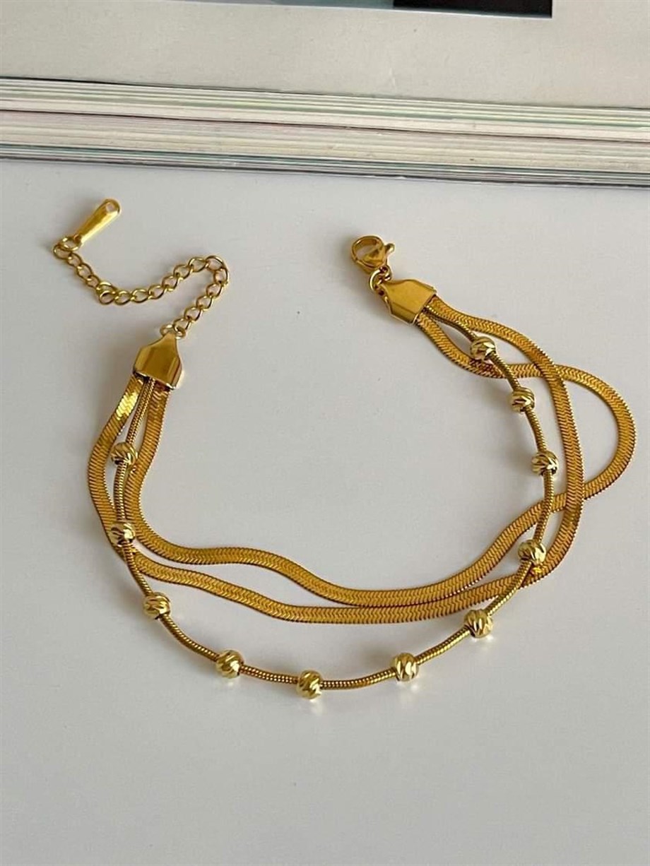 Çelik Dorikalı İtalyan Zincirli Üçlü Birleşik Kombin Bİleklik (24 Cm)