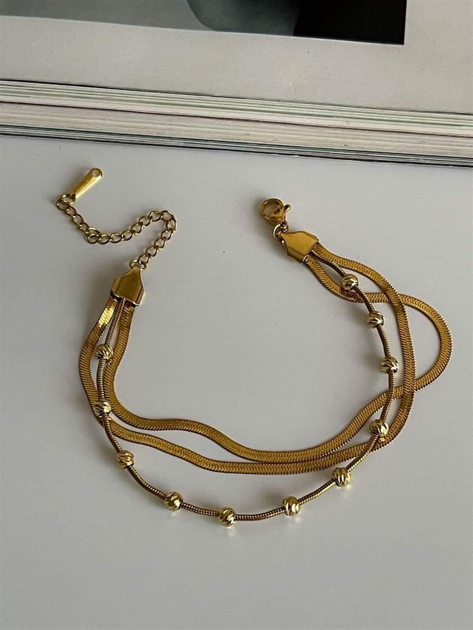 Çelik Dorikalı İtalyan Zincirli Üçlü Birleşik Kombin Bİleklik (24 Cm)