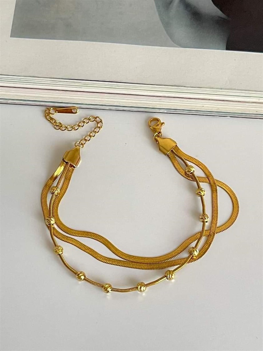Çelik Dorikalı İtalyan Zincirli Üçlü Birleşik Kombin Bİleklik (24 Cm)